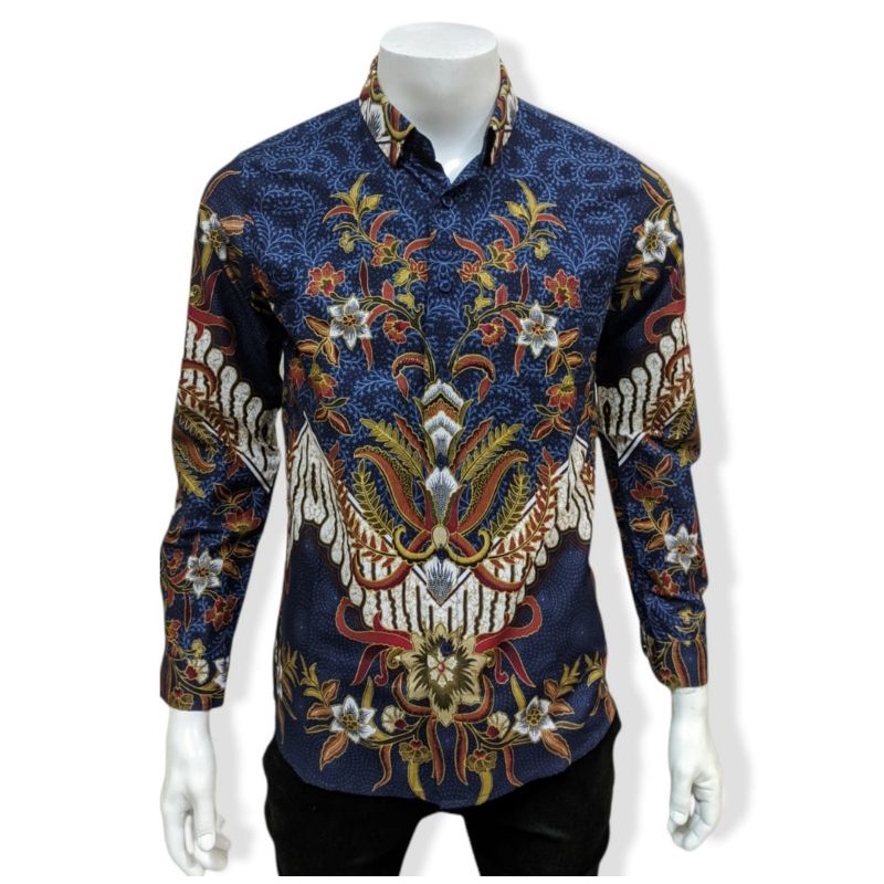 RICARDO BIG SIZE  kemeja batik print biru lengan panjang 42177