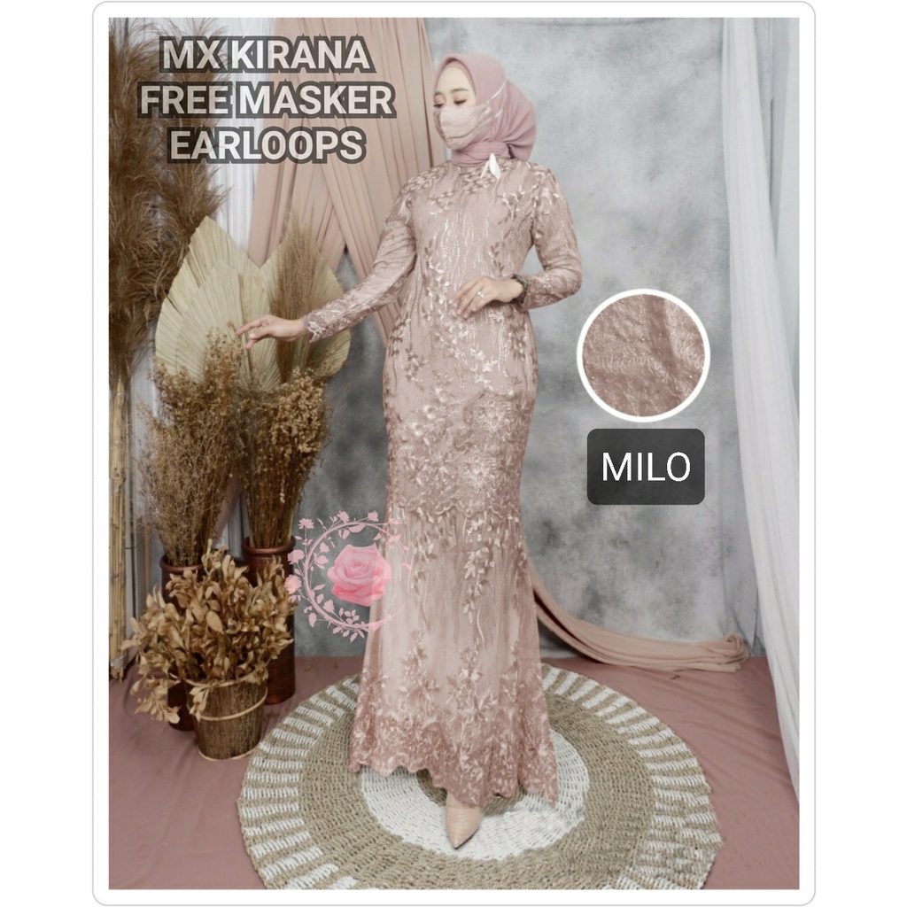 Gamis pesta kondangan GAMIS DUYUNG KIRANA maxy dress brokat tile organza keliling free masker / Dress mermaid gm