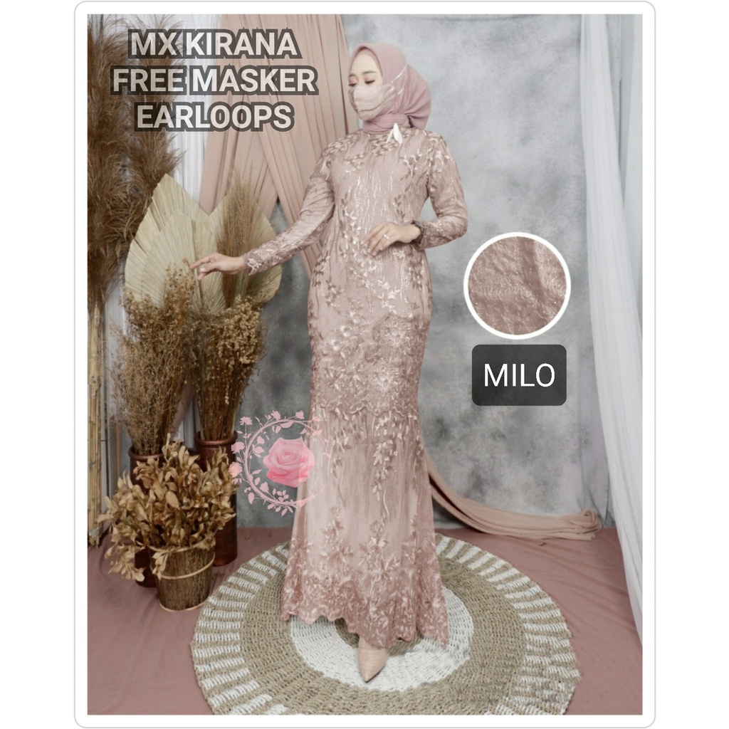 Gamis pesta kondangan GAMIS DUYUNG KIRANA maxy dress brokat tile organza keliling free masker / Dress mermaid gm