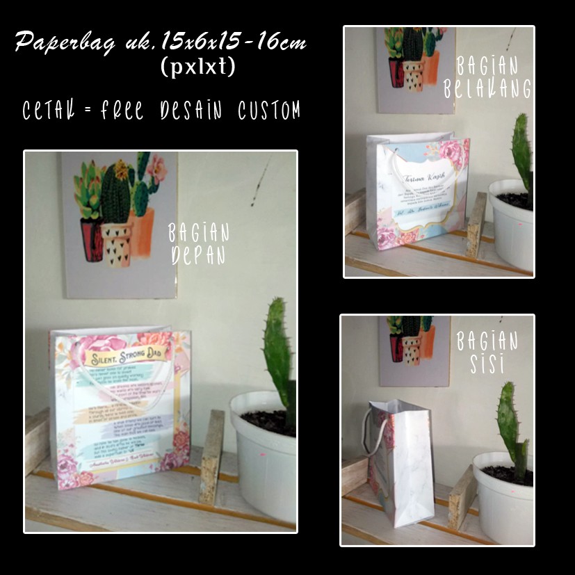 

cetak paperbag uk.15x6x15cm cetak 2sisi isi 25pc desain custom