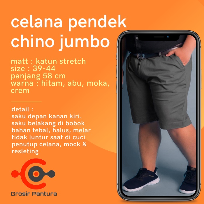 Celana Pendek Jumbo Chino Pria Big Size Bahan Katun Stretch Murah