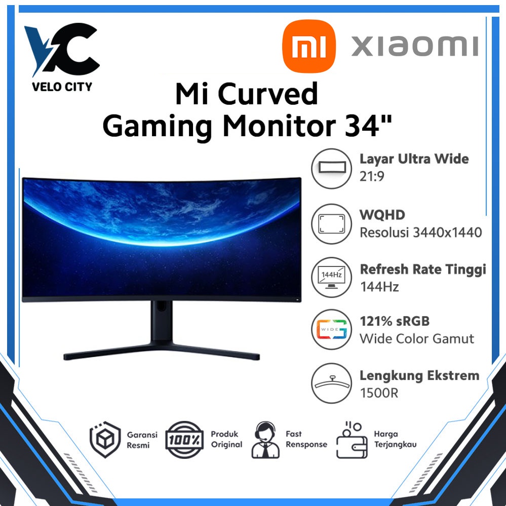 Xiaomi Mi Curved Gaming Monitor 34&quot; WQHD Layar Ultra Wide 144 Hz - Garansi Resmi 1 Tahun