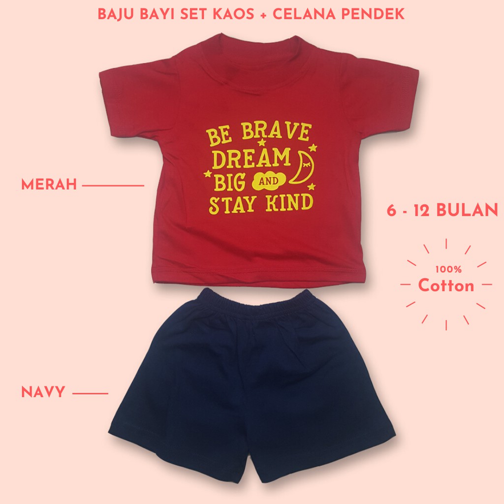  Baju  Bayi  Set Kaos  dan Celana Pendek Bayi  6  12 Bulan  Merah 