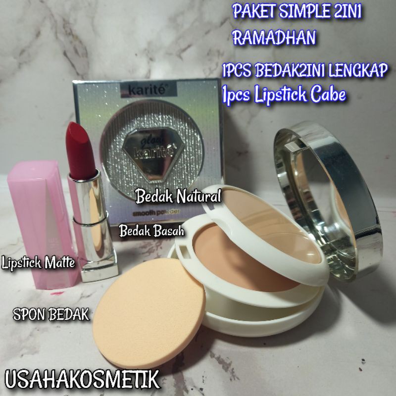 PAKET SIMPLE 2IN1 RAMADHAN  MEWAH BEDAK POWDER +BASAH +LIPSTICK MATTE