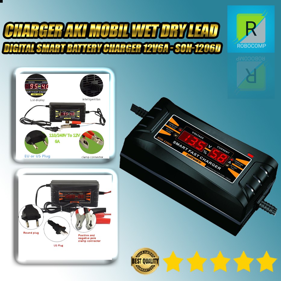 Charger Aki Mobil Wet Dry Lead Acid Digital Smart Battery Charger 12V6A