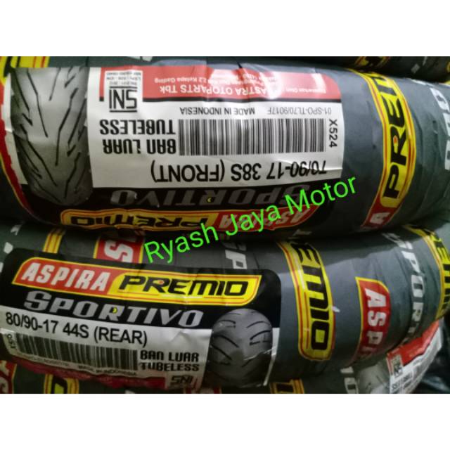 Ban tubeless Paket Aspira premio 70/90-17&amp; 80/90-17 for supra x 125 lama/injetc/helm in/blade/Revo