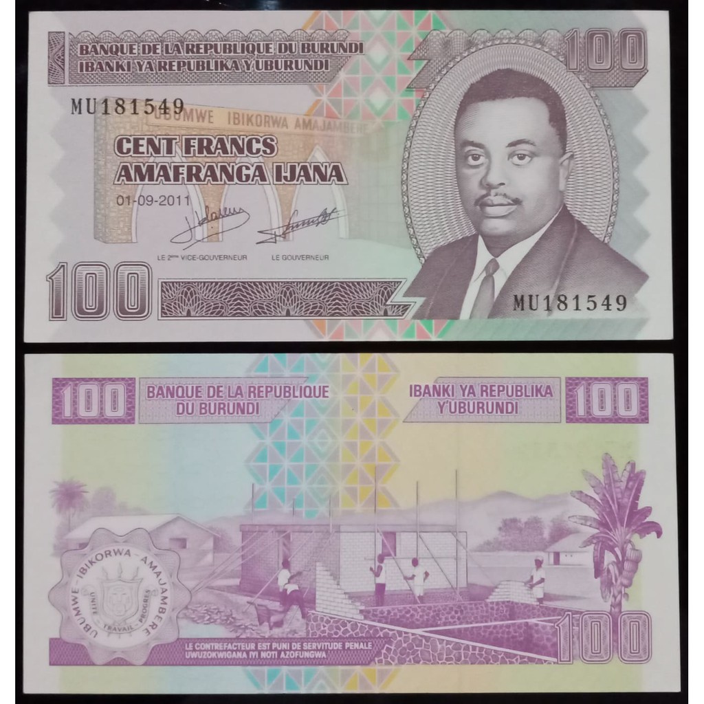 Uang Kuno Burundi 100 Francs AUNC/UNC