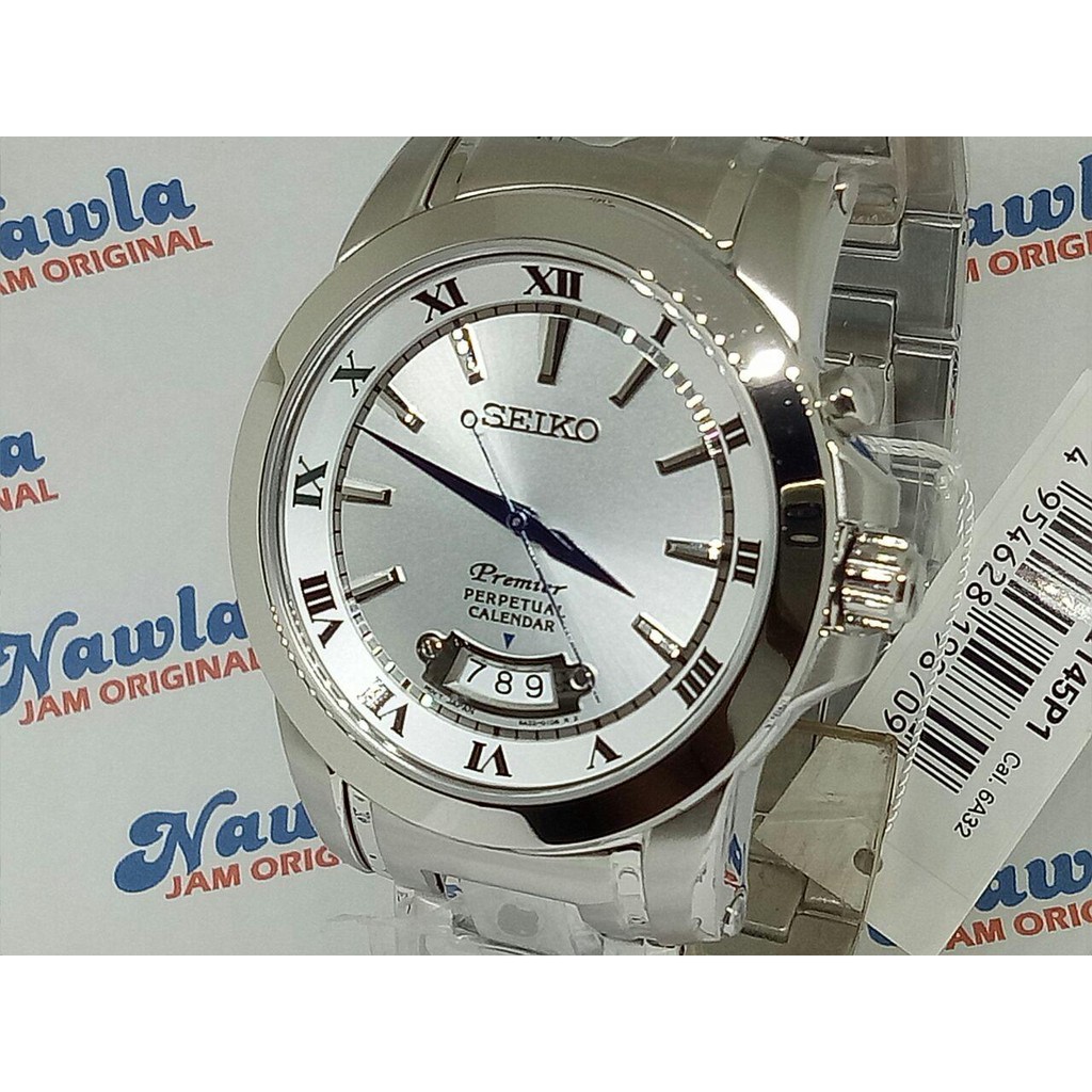 Seiko Premier SNQ145P1 Perpetual Calendar Silver Dial - Jam Tangan Pria SNQ145