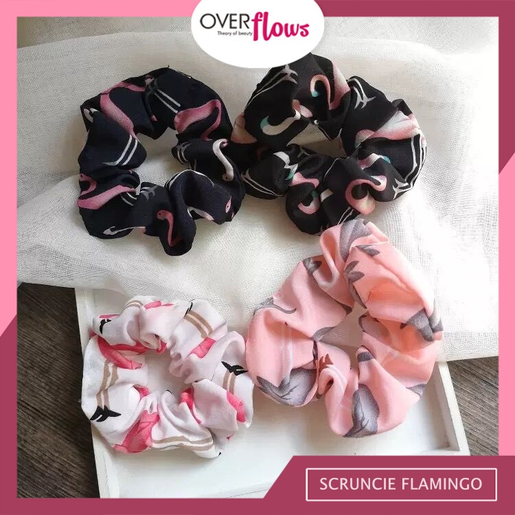 OVERFLOWS.ID Hairband Wanita Ikat Rambut Motif Flamingo Polkadot Lucu Ala Korea Scrunchie