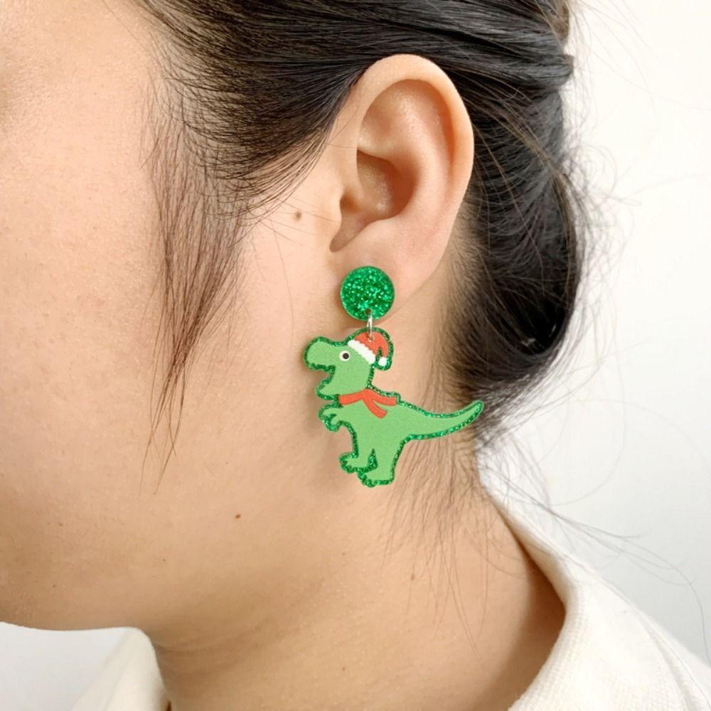 NEEDWAY Needway Anting Natal Trendi Lucu Dinosaurus Hewan Hadiah Tahun Baru Wanita Perhiasan