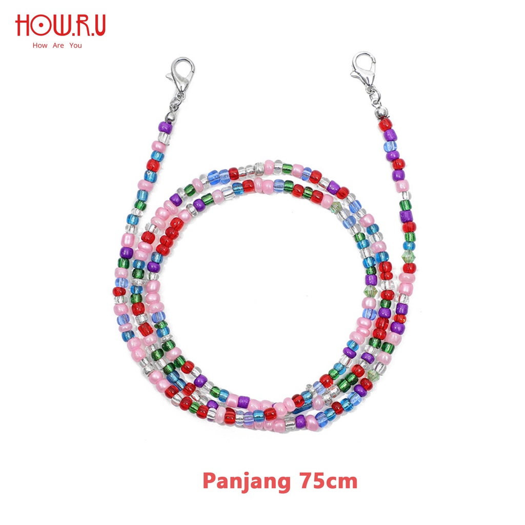 HOW.R.U | Strap Masker Manik Panjang / Tali Lanyard / Kalung Masker / Tali Tas Monte Murah Lucu Warna-Warni 75cm