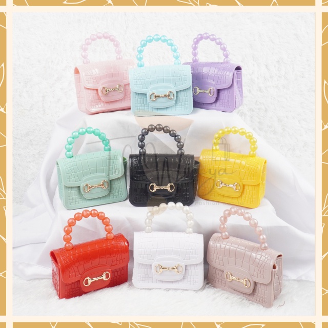 Tas Jelly Glossy Mini Mutiara Croco Magnet | Tas Jelly Mini Boy Fashion Wanita Size Mini Motif Key