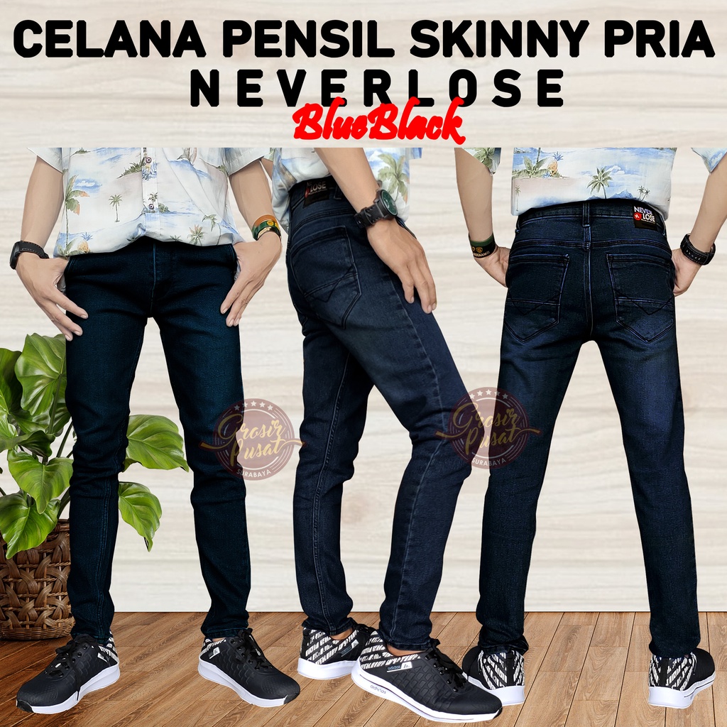 Celana Jeans NVL Pensil Skinny Pria Blueblack 27 - 38