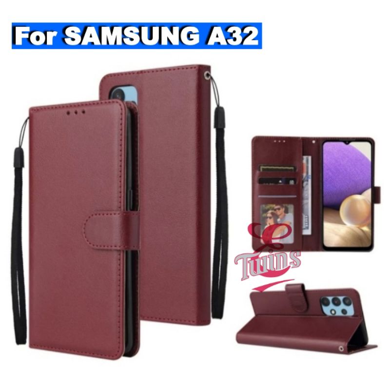 Samsung Galaxy A32 4G Leather Case Casing Kulit Flip Wallet Cover Sarung Hp Dompet