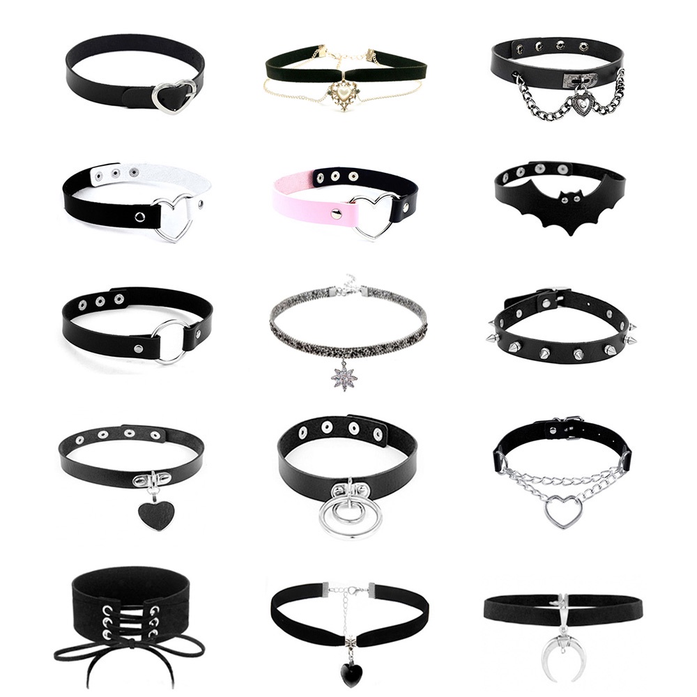 Kalung Choker Bahan Kulit Bentuk Bulat Gaya Gothic Punk Vintage Untuk Pria Dan Wanita