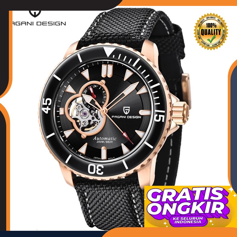 Pagani design burgani trendy men's mechanical watch semi hollow simple design dial pd-1674