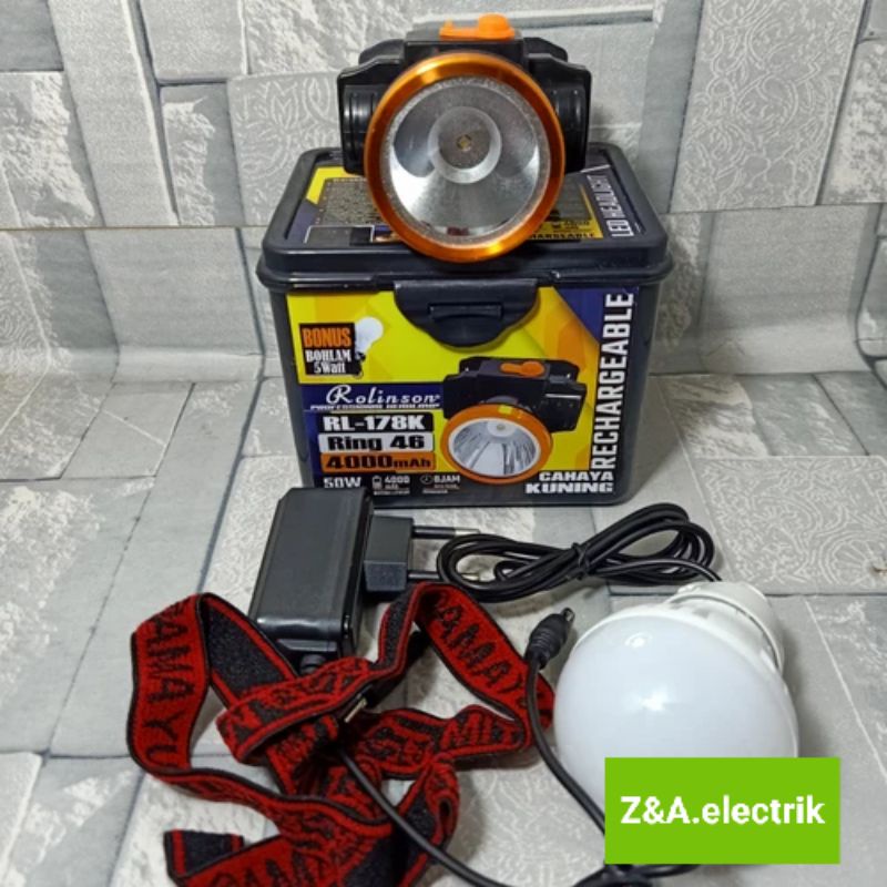 Senter Kepala LED RL-178K + Bohlam 5W Head Lamp Cahaya Kuning ROLINSON