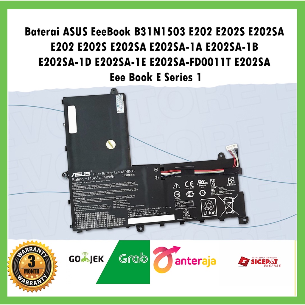 Battery Baterai ASUS EeeBook B31N1503 E202 E202S E202SA E202 E202S E202SA E202SA-1A E202SA-1B E202SA-1D E202SA-1E E202SA-FD0011T E202SA Eee Book E SerieS