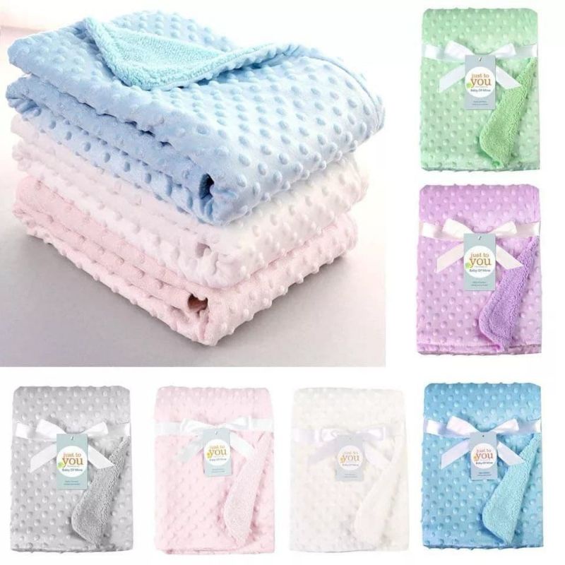 Selimut Polos Totol Bulu Halus Double Fleece Selimut Bayi Baru Lahir Baby Newborn Blanket