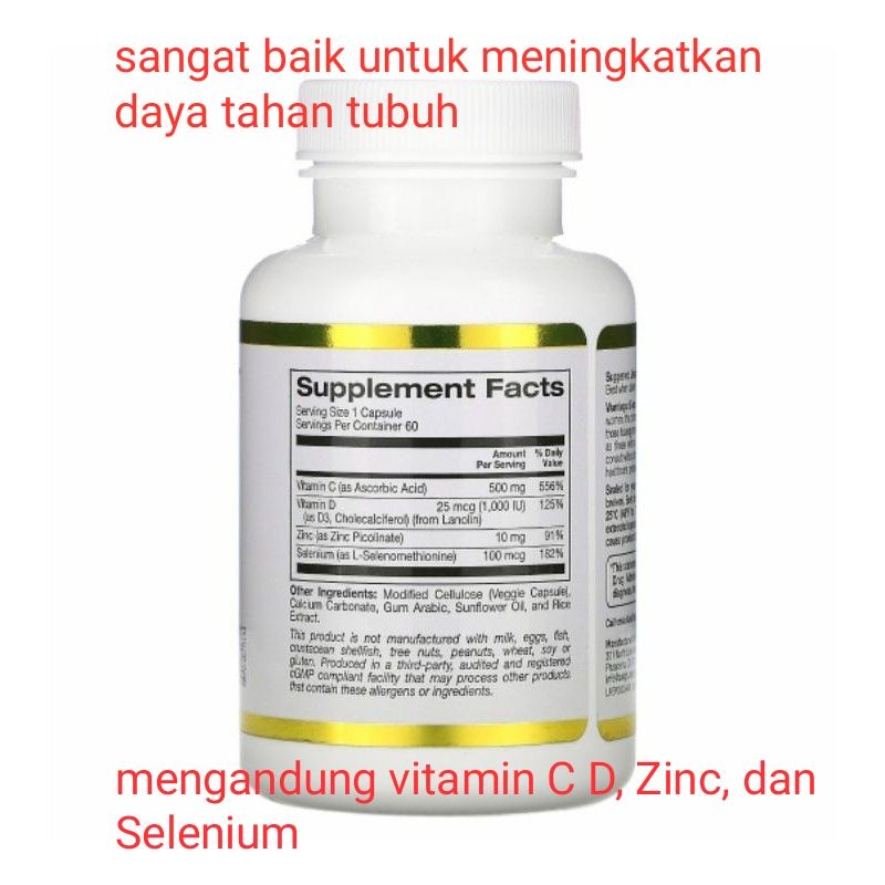 California Gold Nutrition Immune 4 Zinc Selenium Vitamin C D Imun Imunitas Tubuh Cegah Covid Corona