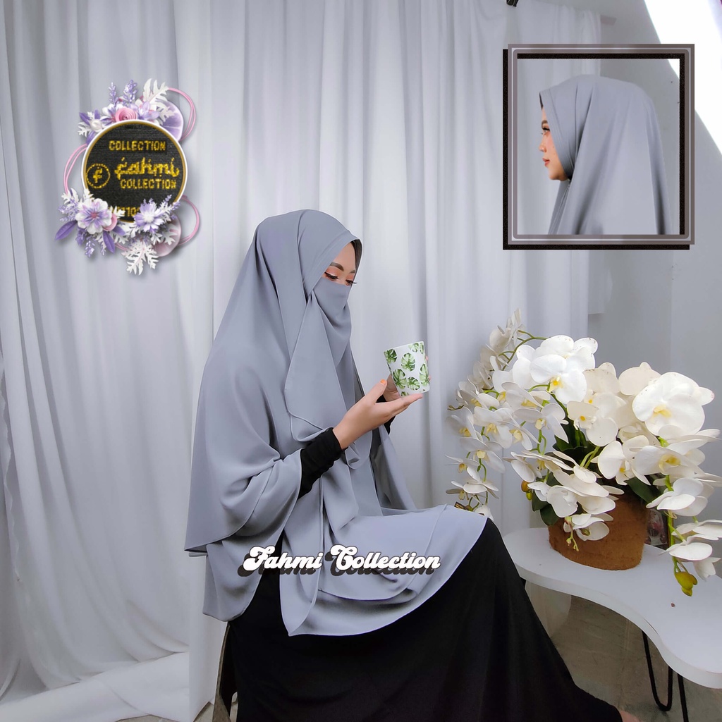 hijab cadar jumbo syari panjang+cadar bahan ceruty bebydoll 2 layer non ped