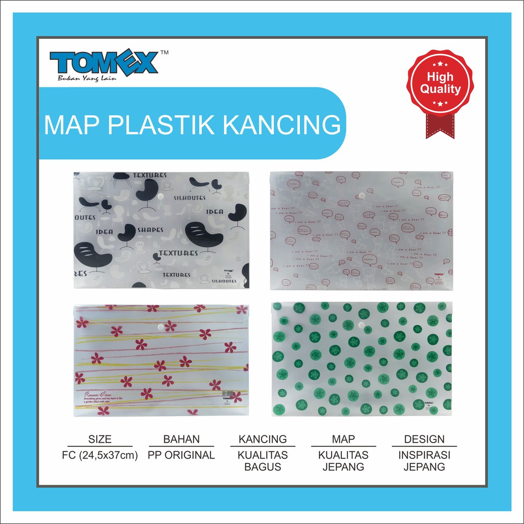 

TOMEX Map Plastik Kancing / Smart Pocket / Data Bag Horizontal Folio Isi 6 Pcs