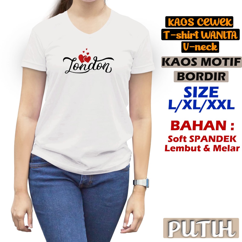 KAOS ATASAN WANITA V NECK BORDIR GROSIR MURAH ATASAN WANITA TSHIRT WANITA