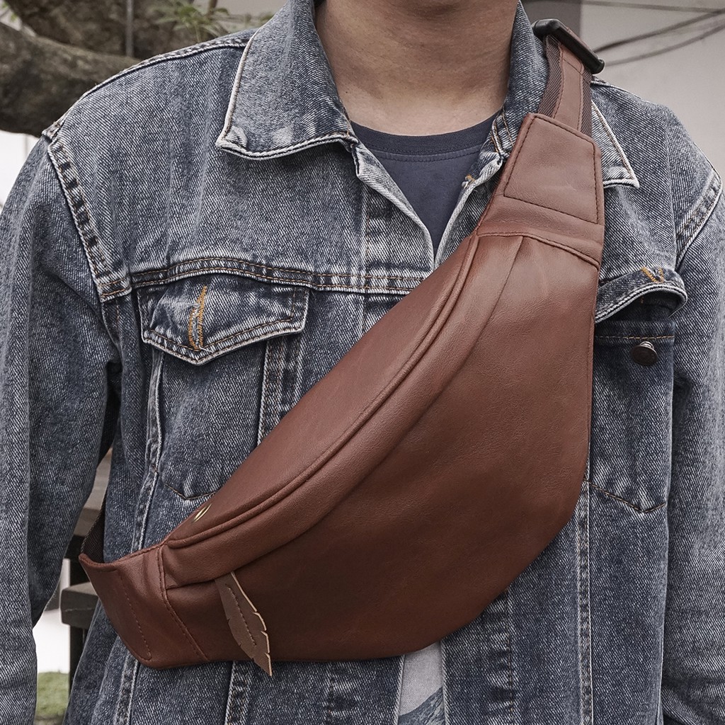 Tas Pinggang Waistbag Pria Tas Selempang Muqten Wenang Tan Waist Bag Wanita Fashion Kulit Terbaru