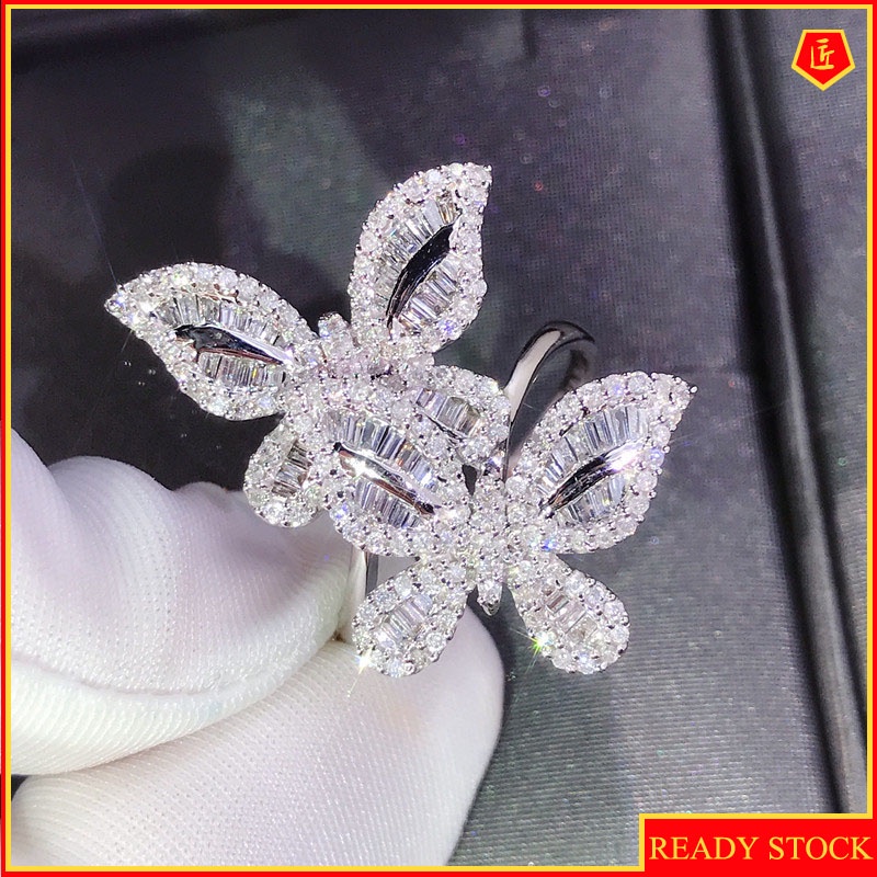 [Ready Stock]Two Butterfly Square Diamond Ring