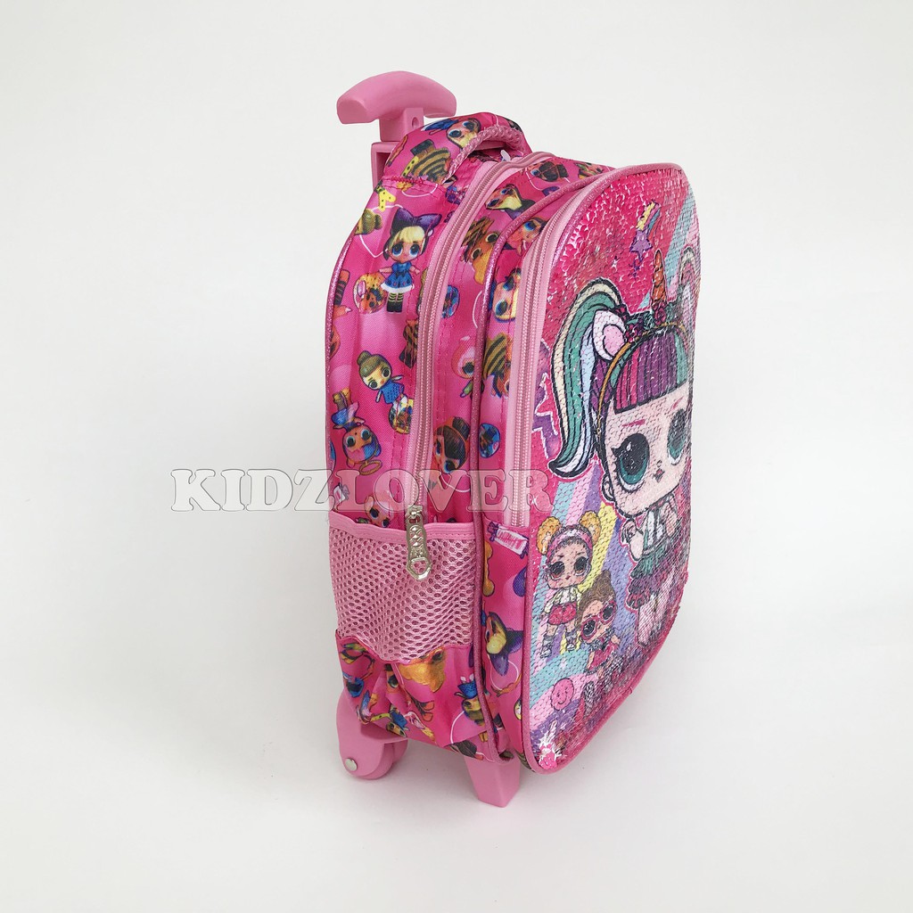 Tas Sequin Usap Koper Ransel Anak Sekolah SD/TK Trolley Dorong Troli