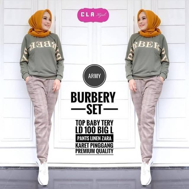 Burberry set/stelan celana/stelan kekinian/stelan modis/stelan keren