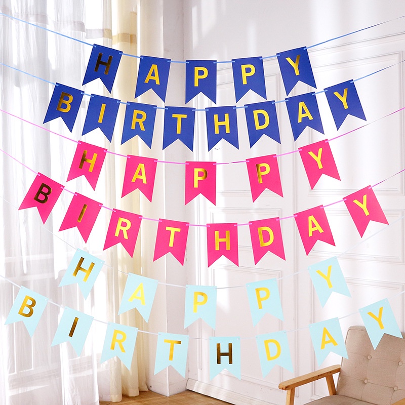 Tulisan HAPPY BIRTHDAY  Bunting Flag Dekorasi Backdrop Background Ulang Tahun