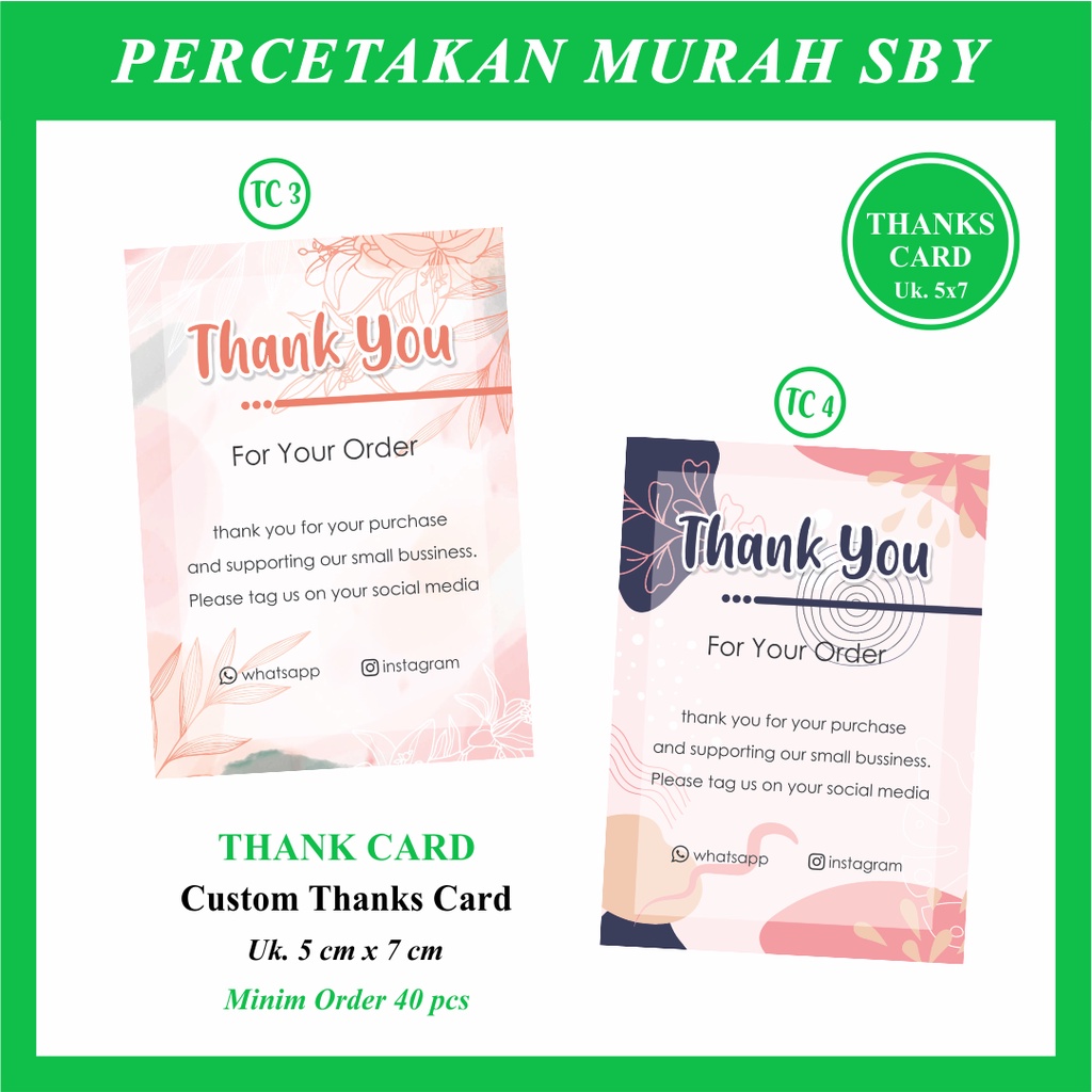 

Thanks Card, Hang Tag, Perlengkapan Online Shop (MINIM 40 PCS) Kartu Ucapan