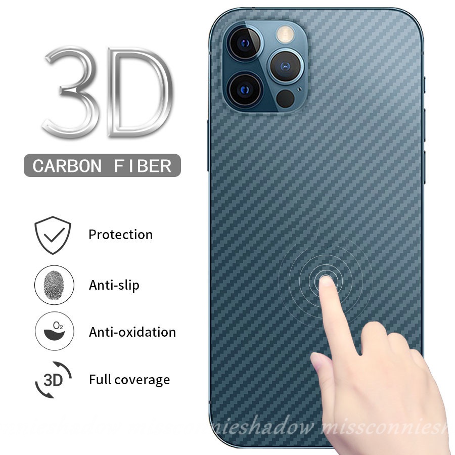 Stiker Film Pelindung Layar Belakang Bahan Karbon Fiber 3D Untuk iPhone 13 12 11 Pro MAX 12 Mini XR X XS MAX 7 8 6 6s Plus SE 2020