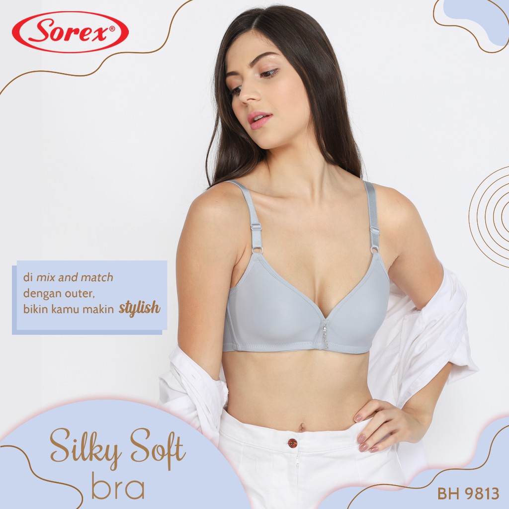 Bra Sorex 9813 Cup Besar | BH Busa Tanpa Kawat Silky Soft Kait Ornament mini Kancing 3 - Bwr