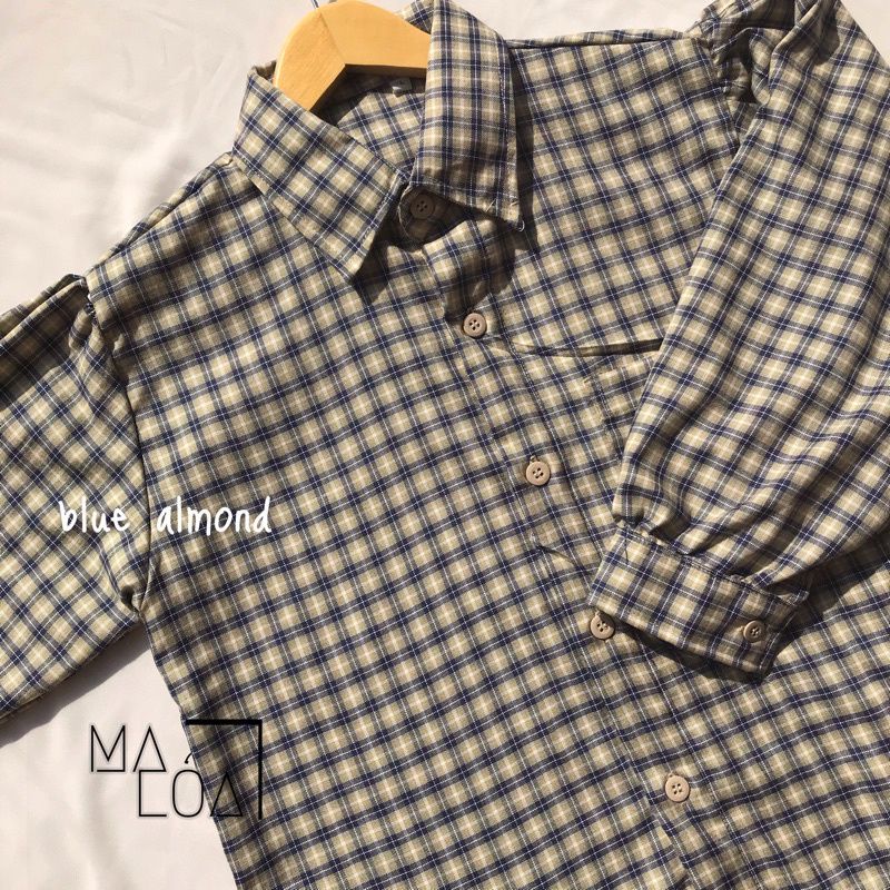 KEMEJA TARTAN CROP / OUTER CROP TERBARU / KEMEJA WANITA KEKINIAN-Blue almond