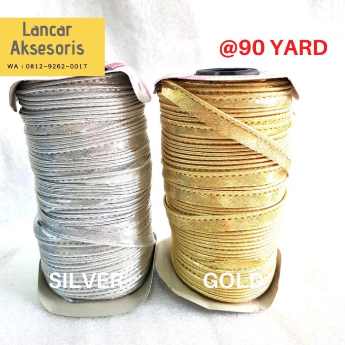 Bisban Isi / Satin Bias Tape / Lis Baju per 1 rol @90 yard emas silver
