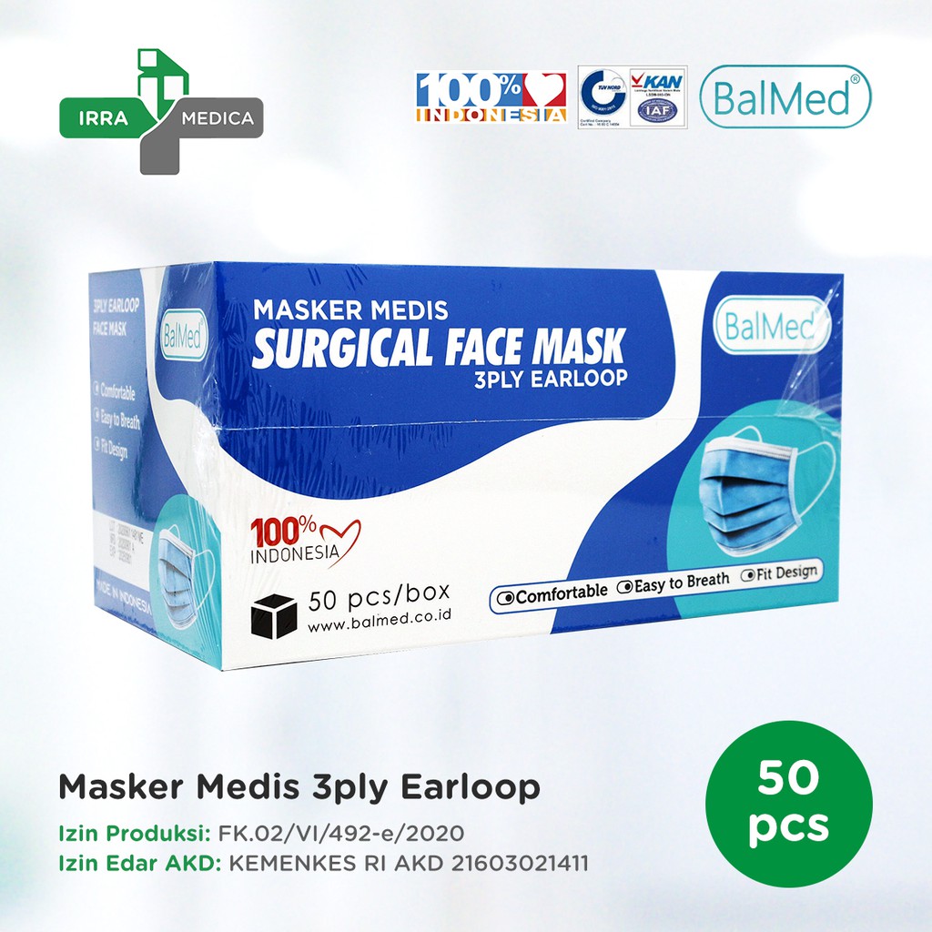 BalMed Masker Medis 3 Ply Earloop (Isi 50 pcs) TERMURAH - KEMENKES RI