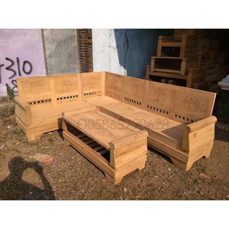 Kursi Tamu Sudut Minimalis Full Kayu Jati TPK Perhutani mentahan | kursi sudut minimalis full kayu j