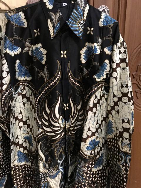 Kemeja Batik Semi Sutra Silky Berfuring Lengan Panjang Pekalongan Bahan Halus Size M L Xl Xxl  Jumbo