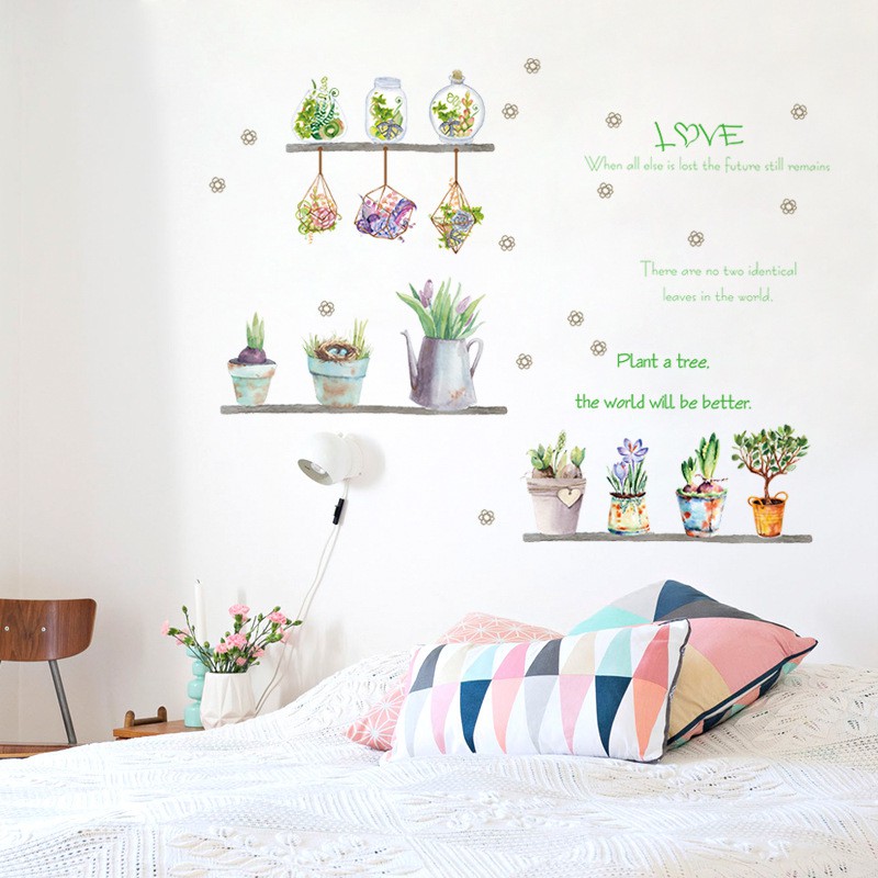 Reliza Wall Sticker Summer Green Potted Plant Garden Stiker Dinding LDR