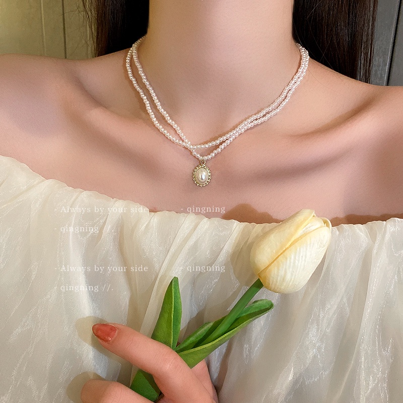 Kalung Rantai Klavikula Mutiara Ganda