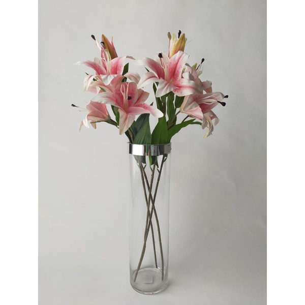 Bunga Lily Casablanca Latek Artificial Plastik Pink 1 Cabang Tangkai Murah & Berkualitas