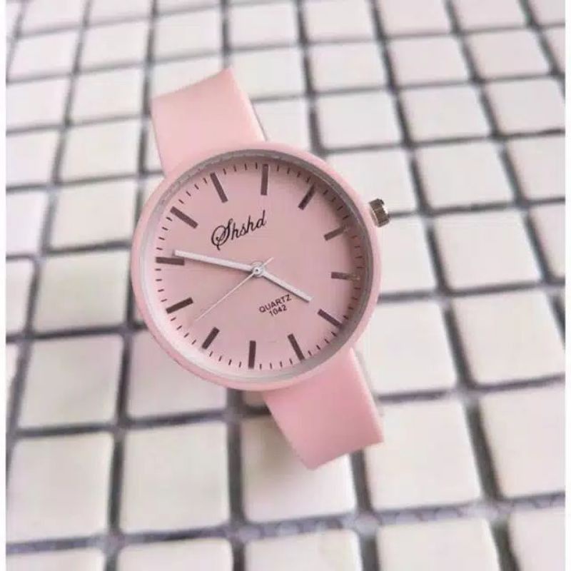 JAM TANGAN WANITA FASHION JAM IMPORT PREMIUM-Pink Muda