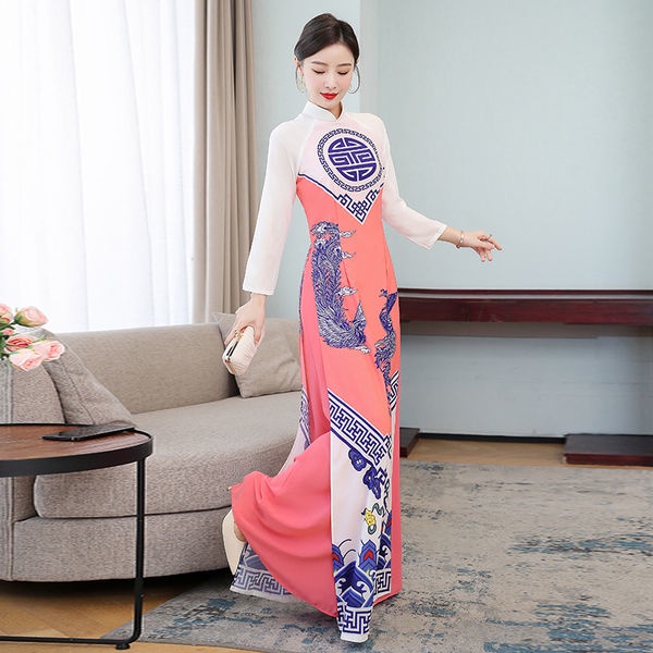 Love new Vietnamese cheongsam traditional Vietnamese Audrey two-piece set of daily performance cloth