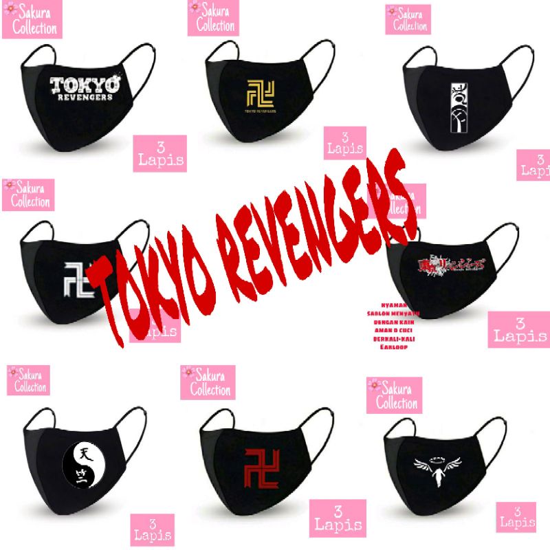 Masker ANIME Tokyo Revengers Tokyo Gang Manji TOMAN  Masker 3ply / Earloop / Scuba anak dewasa