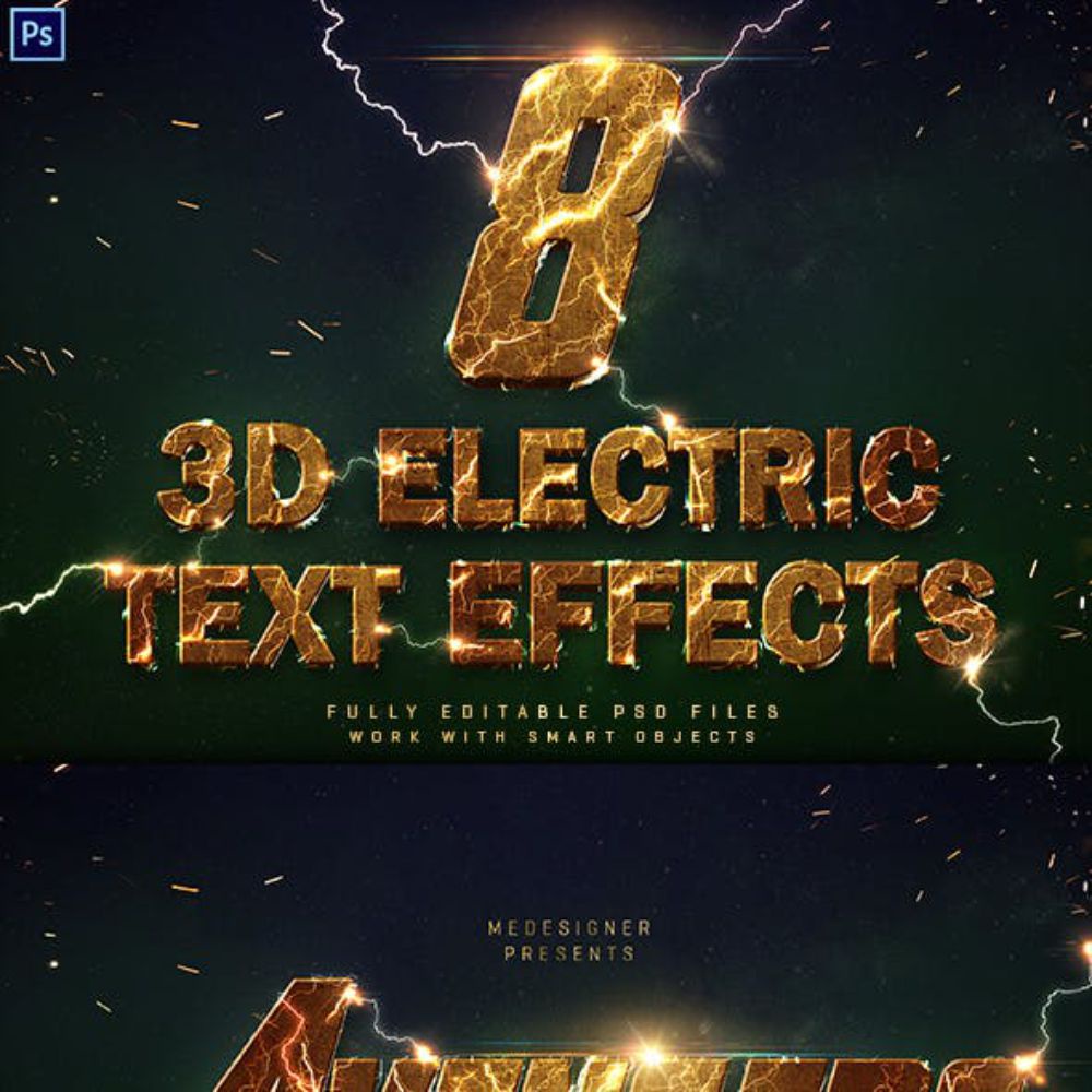 3D Electric Text Effects - Photoshop