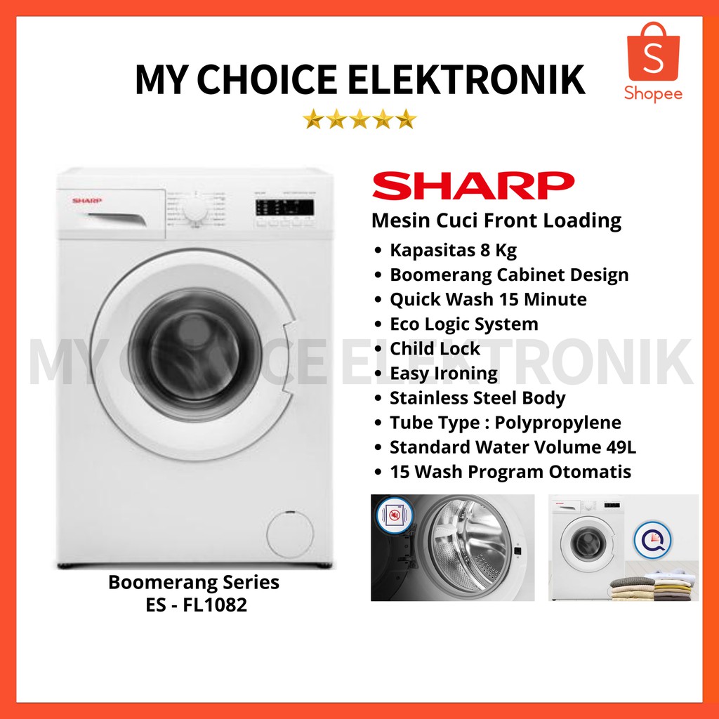 SHARP ES-FL1082B  MESIN CUCI FRONT LOADING 8.5kg / ESFL-1082 B