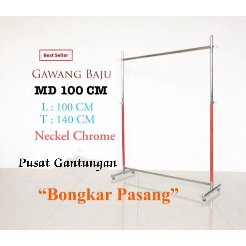 GANTUNGAN BAJU PIPA BULAT 100 CM BAHAN BESI