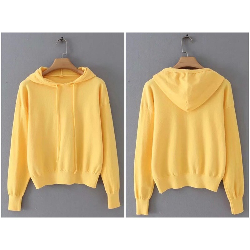 [baju wanita korea]  Hoodie Sweater Rajut Wanita Korea Import Hitam Putih Biru Yellow